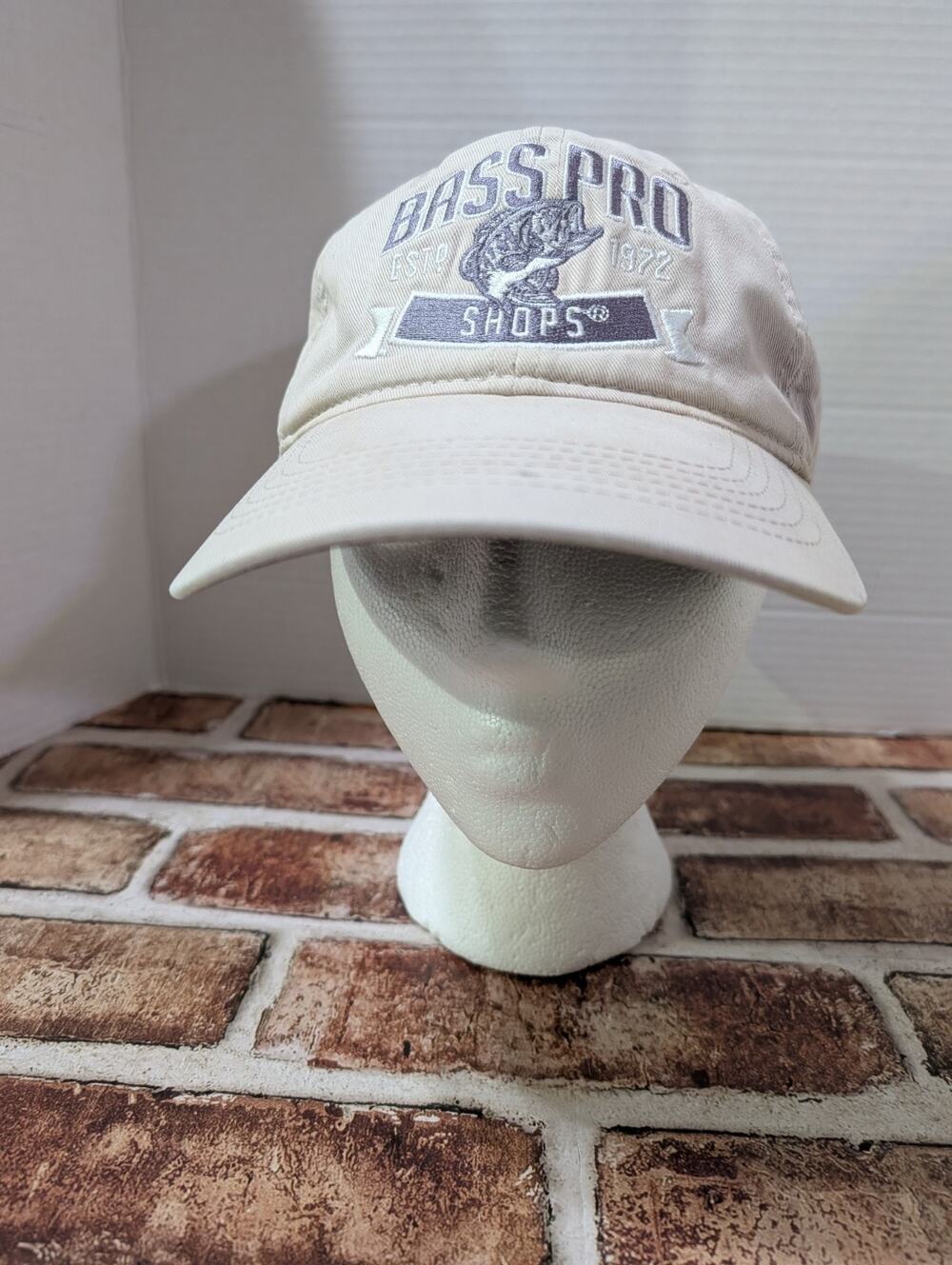 Bass Pro Shops Hat Cap Strapback Embroidered Patch Logo Fishing Outdoor Beige
